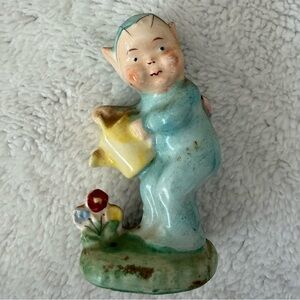 Vtg Japan Pixie Elf Watering Can Flowers Mushroom Salt Or Pepper Whimsical Rare